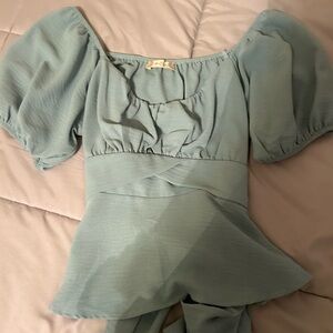 Altar'd State Puff Sleeve Blouse in Soft Blue